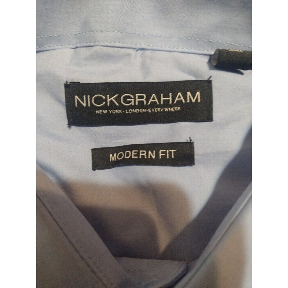 New NWT Nick Graham Men's Blue Modern-Fit Dress Button Shirt Size XL 17.5 32-33 - Picture 9 of 12